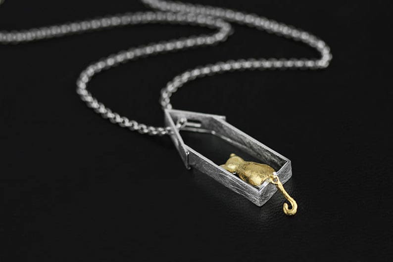 Sterling Silver Frame Necklace Cat On Windowsill Pendant Etsy