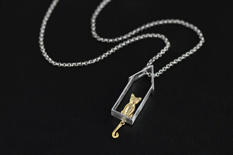 Sterling Silver Frame Necklace Cat On Windowsill Pendant Etsy