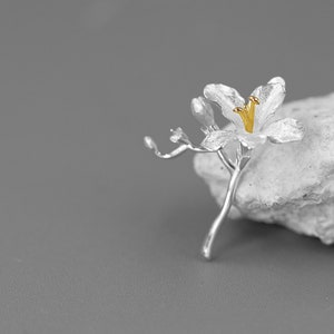 Freesia Flower Brooch-Sterling Silver Freesia Flower Pin-Spring Flower-Dainty Floral Jewelry-Mother&#39;s Day Gift