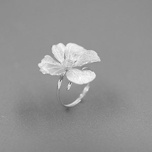 Peony Flower Ring-Sterling Silver Blossom Flower Open Adjustable Ring-Zircon Flower-Floral Silver Jewelry-Gift for her