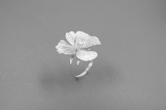 Female Vintage Rose Flower Ring Stereoscopic Peony Carving Ring Silver Color Blossom Flower Ring for