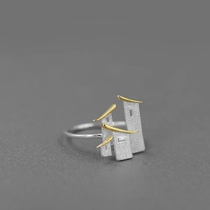 Folk Houses Ring-Sterling Silver House Charm Open Ring-House Wall-Landscape Art Jewelry-Gift For her