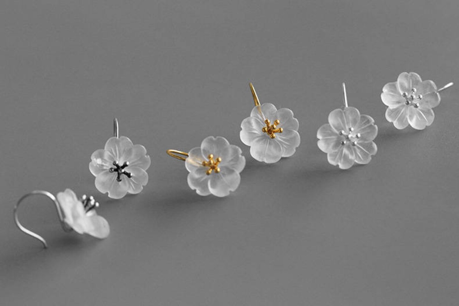 Cherry Blossom Earrings Crystal Flower Sterling Silver Stamens Etsy