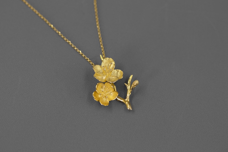 Sakura Flower Necklacesterling Silver Flower Twig Etsy