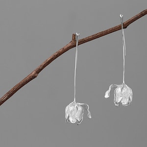 Tulip Flower Earring-Sterling Silver Tulip Blossom Hook Earring-Floral Silver Jewelry-Gift for her