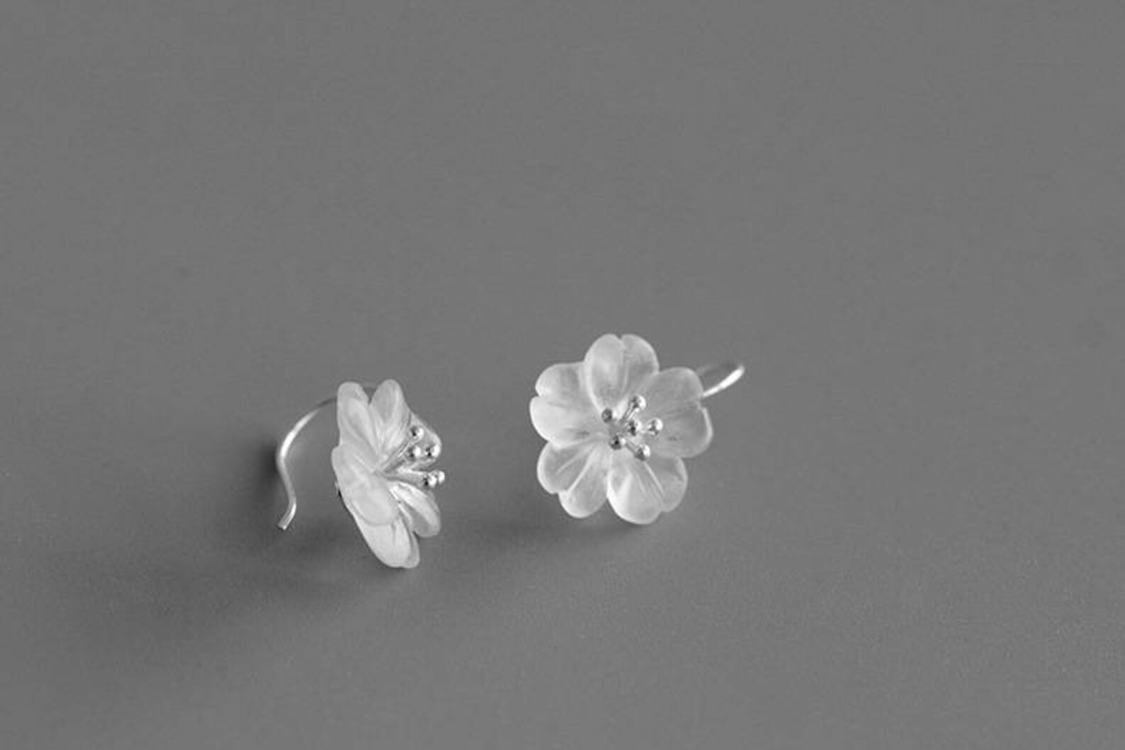 Cherry Blossom Earrings Crystal Flower Sterling Silver Stamens Etsy