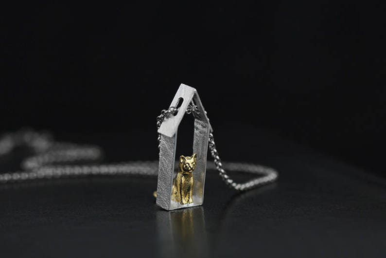 Sterling Silver Frame Necklace Cat On Windowsill Pendant Etsy