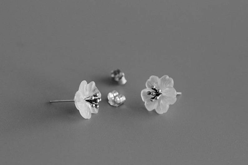 Cherry Blossom Earrings Crystal Flower Sterling Silver Stamens Etsy
