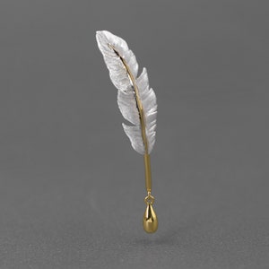 Quill Pen Brooch-Sterling Silver Feather Pen Brooch-Quill Pen and Ink-Antique Plume Jewelry-Gift for Women
