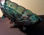 Vintage Idiana Blue Carnival Fruit Garland Pattern Large Oval Bowl