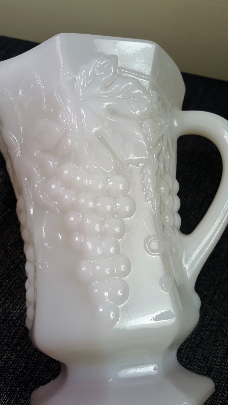Vintage Milk Glass Small Pitcher Grape Pattern by Anchor Etsy
