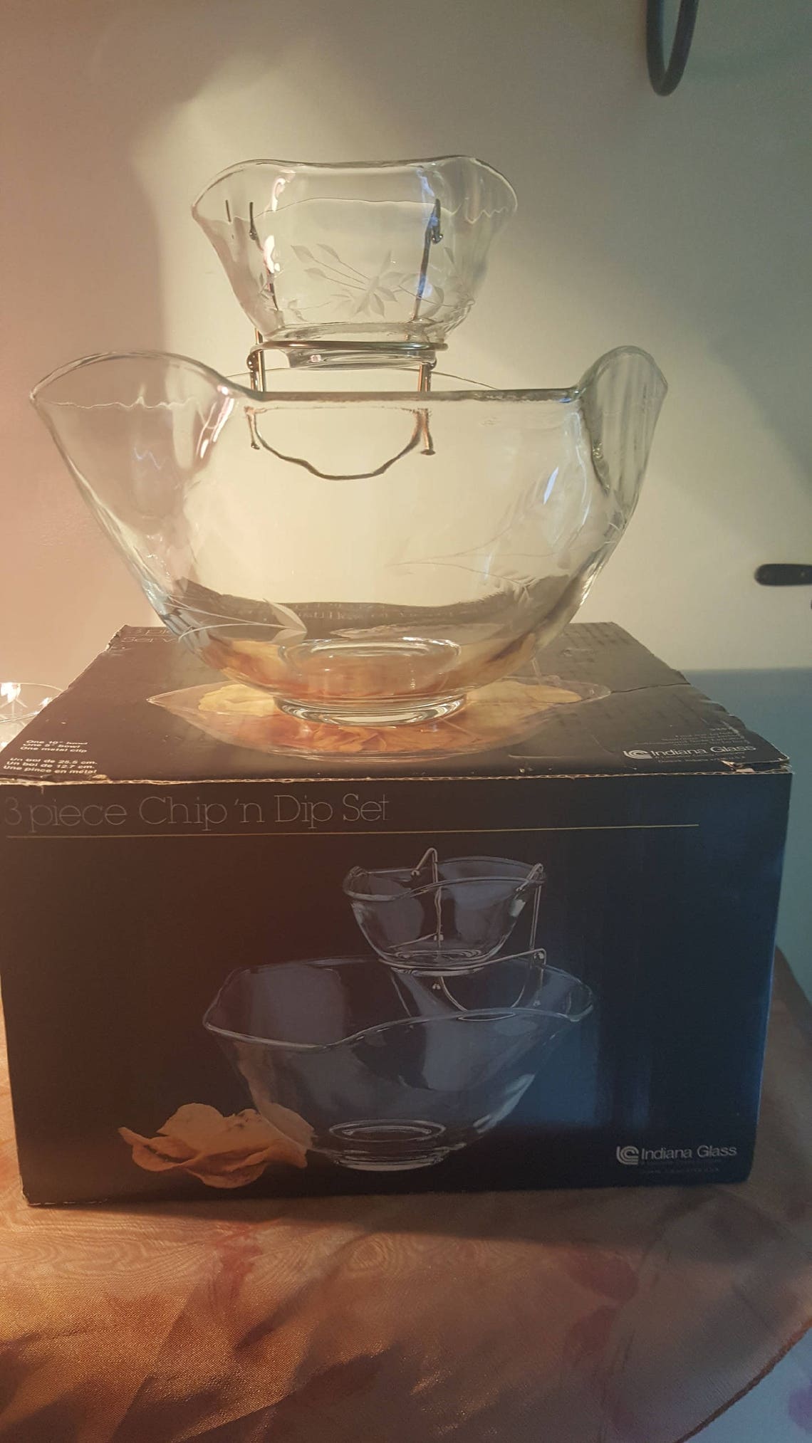 Vintage Indiana 3 Piece Chip and Dip Set with etched glass Etsy