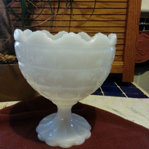 white milk glass NAPCO compote gultted pattern #1185