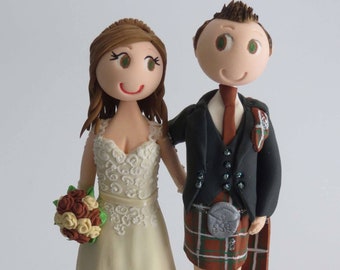 Scottish Bride & Groom with date -  Wedding Cake Topper Figurines