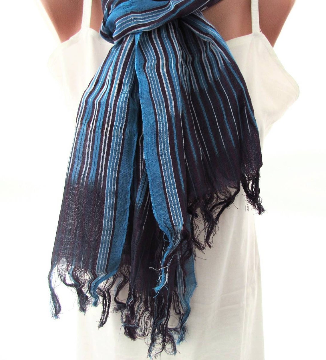 Black blue stripped scarf women scarf man scarf gypsy scarf | Etsy