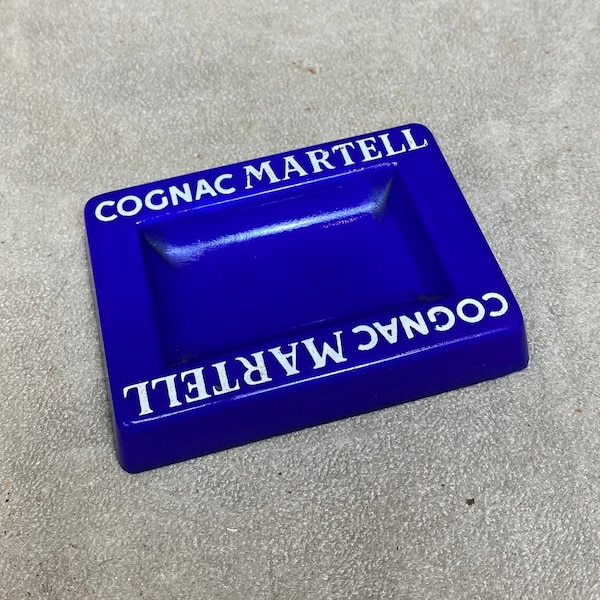 Cognac Martell vintage blue glass ashtray Made in France