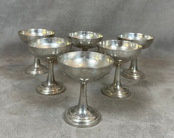 Set of 6 silvered metal ice cream cups Reneka vintage Made in France