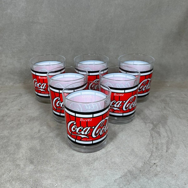 Lot de 6 verres Coca-Cola en verre vintage retro Made in France Années 1980