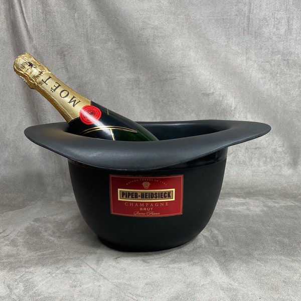 RARE Champagne Bucket Piper-Heidsieck red and black plastic hat shape collection The avengers Bowler Hat and Leather Boots