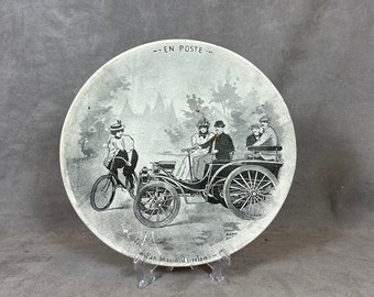 Old earthenware plate of Sarreguemines UC On the theme of the Bike Series illustrated by H.Gray En Poste - No need for relay