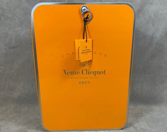 Veuve Clicquot huge can for a bottle of champagne Veuve Clicquot champagne box orange metal box withe 2 glasses " La Ponsardine "  1990