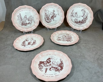 VERY RARE Lot de 6 assiettes décorative des Fables de La Fontaine illustré par Jean-Jacques Grandville  français Made in France 1900