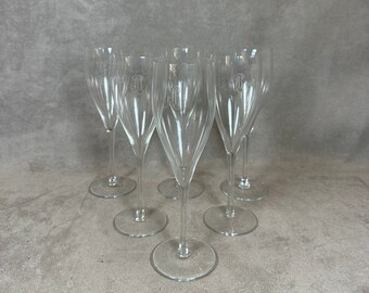 Set of 6 vintage glass flutes Champagne Roederer Reims 1980’s