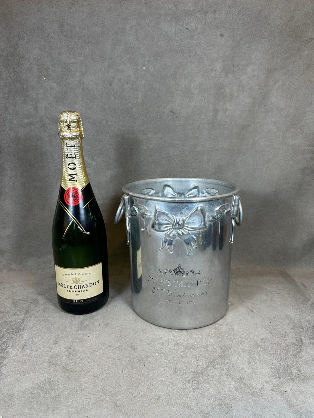 ANCIEN SEAU À glace champagne Moët & Chandon aluminium décor raisin vigne Argit EUR 90,00 - FR