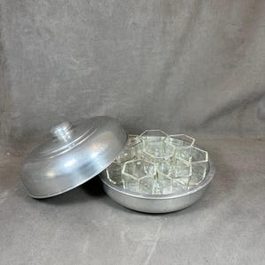RARE Yogurt maker YALACTA aluminum with 7 jars for yogurt and 1 jar fermenter vintage made in France 1950