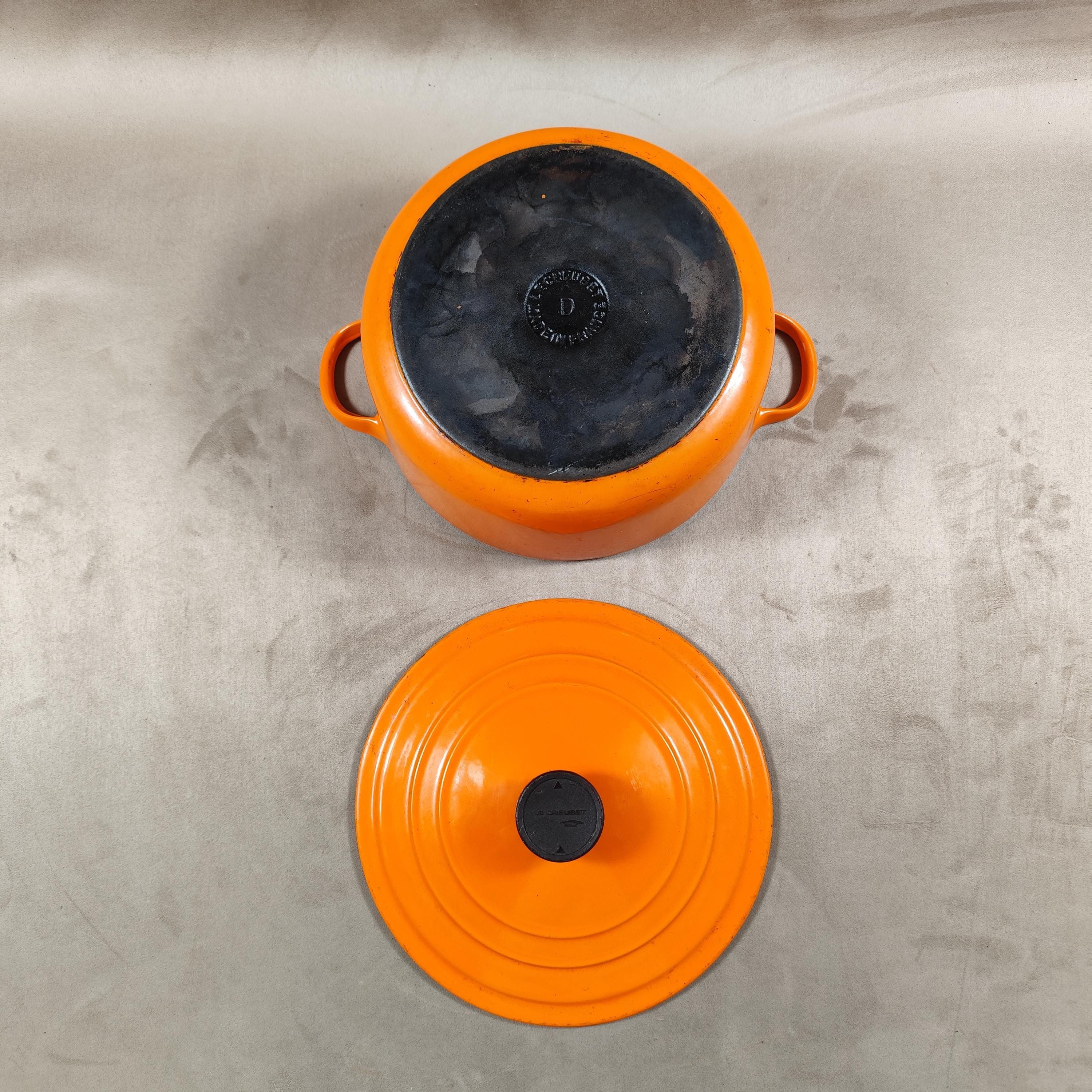 Cocotte En Fonte émaillée Le Creuset – Orange Vintage – Fabriquée En France – Bon état