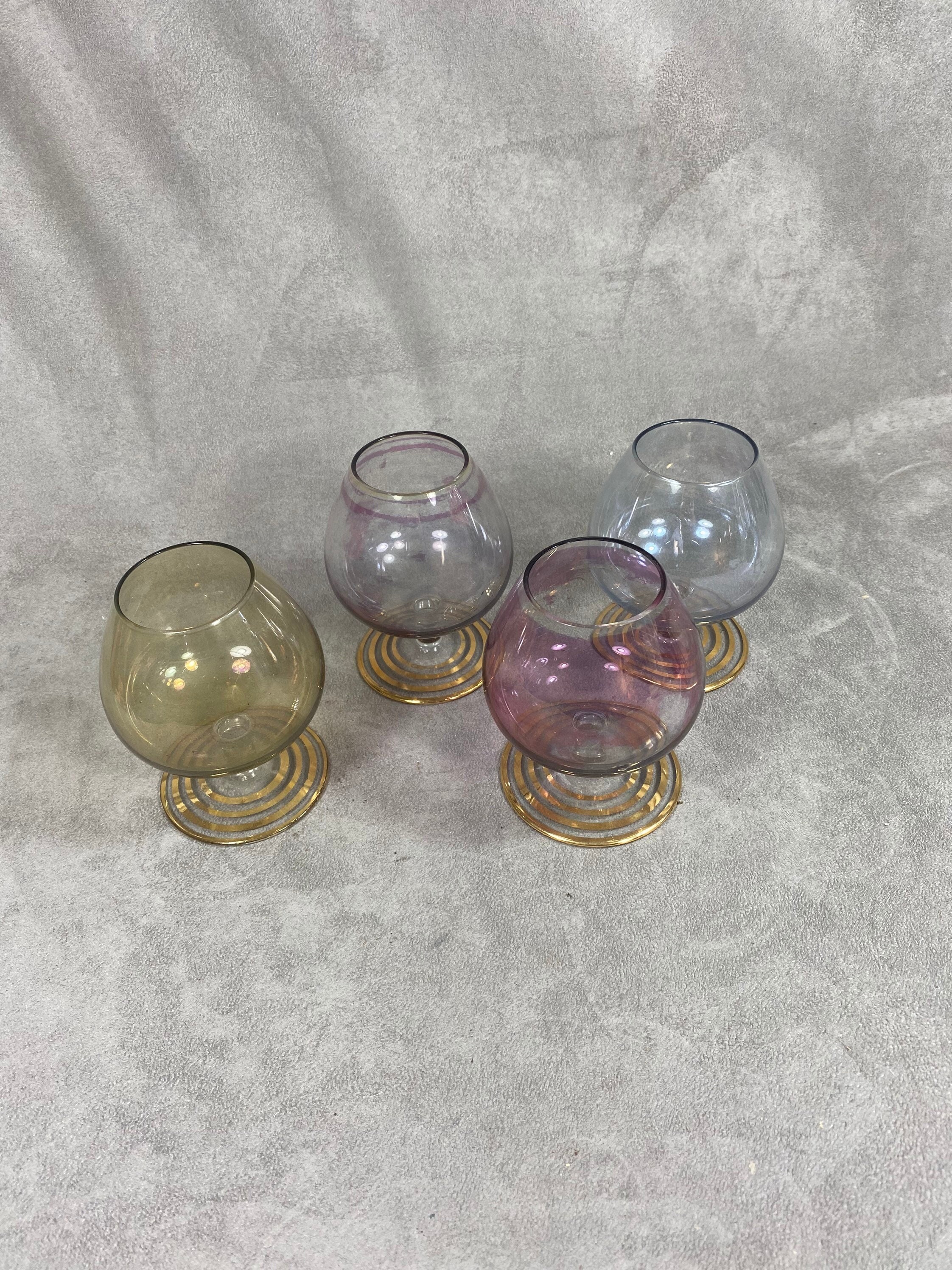 Lot de 4 Verres A Cognac en Verre Coloré Vintage Made in France 1950