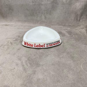 Opalex France White Glass Ashtray  vintage white label by Dewar&#39;s Scotch Whisky