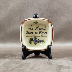 Advertising Ashtray Union des Propriétaires Récoltants Le Mesnil Faience Made in France Vintage 1970
