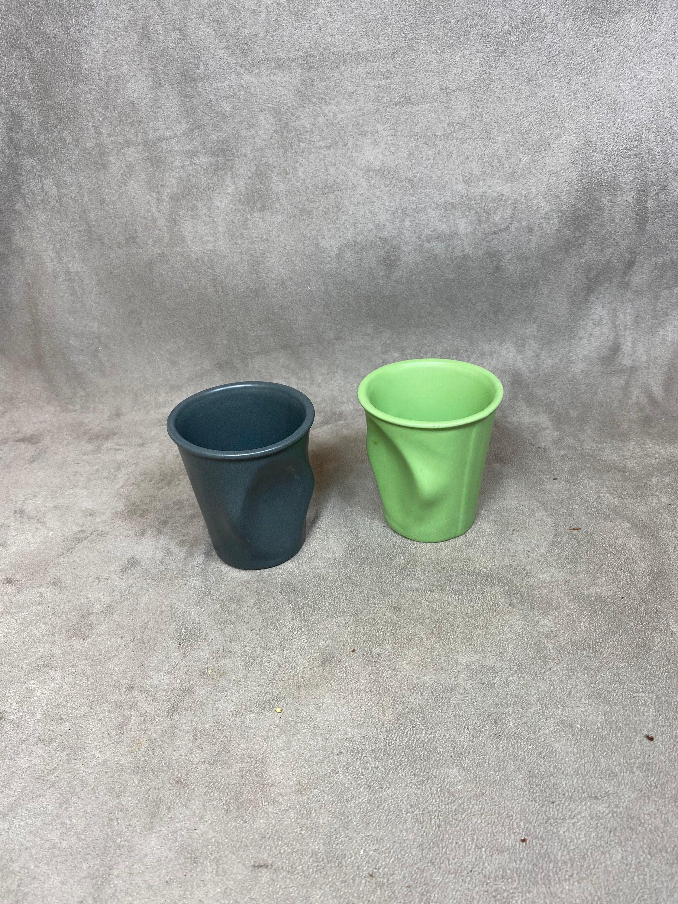 Revol coffee cup in grey and green ceramic "La froissée" vintage made in France