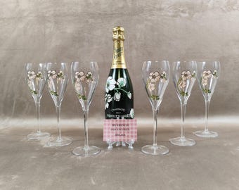 ヴィンテージ ペリエ ジュエ シャンパン&ワイングラス 手描き花 ヴィンテージ ペリエ ジュエ シャンパン&ワイングラス 手描き花