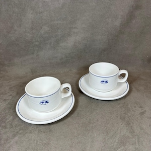 Set of 2 Porcelain Coffee Cups Les Wagons-Lits by Dudson Made in England Vintage 1970
