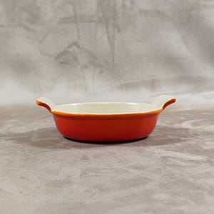 LE CREUSET Orange Enamelled Cast Iron Dish Made in France Vintage 1970