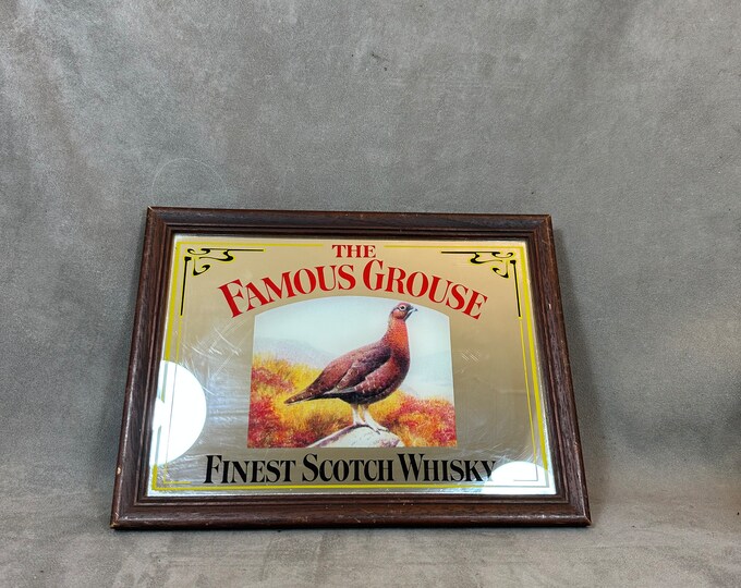 Miroir De Bar Publicitaire Vintage Whisky "Bowies Rock & Rye" - 32.5 X 22.5 Cm, Occasion, Cadre Marron