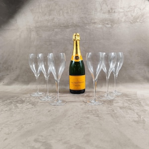 RARE Set of 6 Veuve Clicquot vintage crystal flutes made in France 1950’s