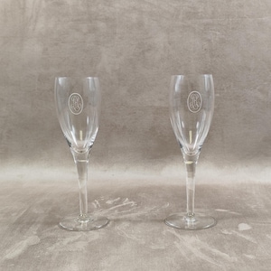 Set of 2 Glass Champagne Flutes Louis Roederer Reims Made in France Vintage 1980