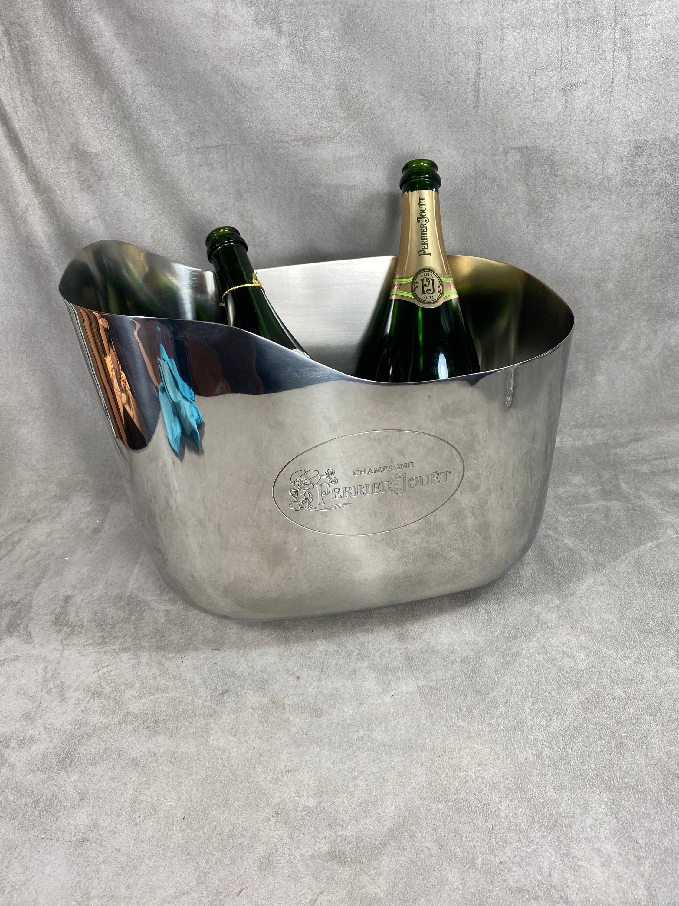 Rare Perrier-Jouët Seau Vasque à Champagne en Métal Argenté Années 1990