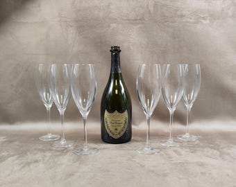 VERY RARE 6 beautiful crystal flutes Champagne Dom Perignon vintage