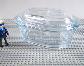 Thick glass box with curved shaped lid all-purpose glass container with lid vintage
