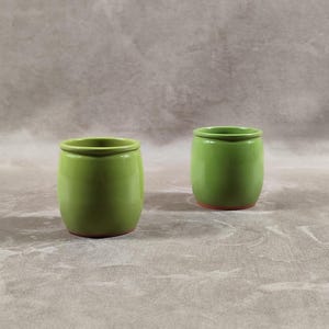 Set of 2 green Glazed Terracotta Yogurt Pots La Fermière Made in France Vintage 1990