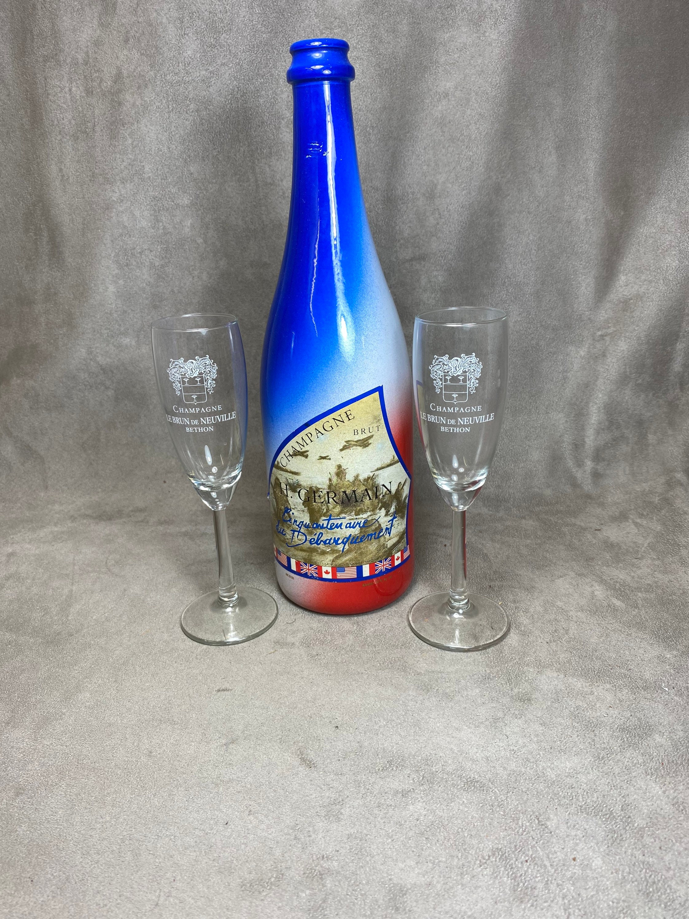 2 Flutes en Verre Champagne Le Brun de Neuville Vintage Made in France
