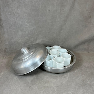 RARE Yogurt maker YALACTA aluminum with 7 jars for yogurt and 1 jar fermenter vintage made in France 1950