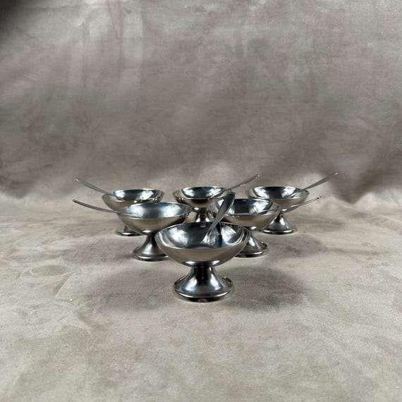Lot De 6 Coupes à Glace Vintage + 6 Cuillères Inox 18/10 – Made In France – Occasion