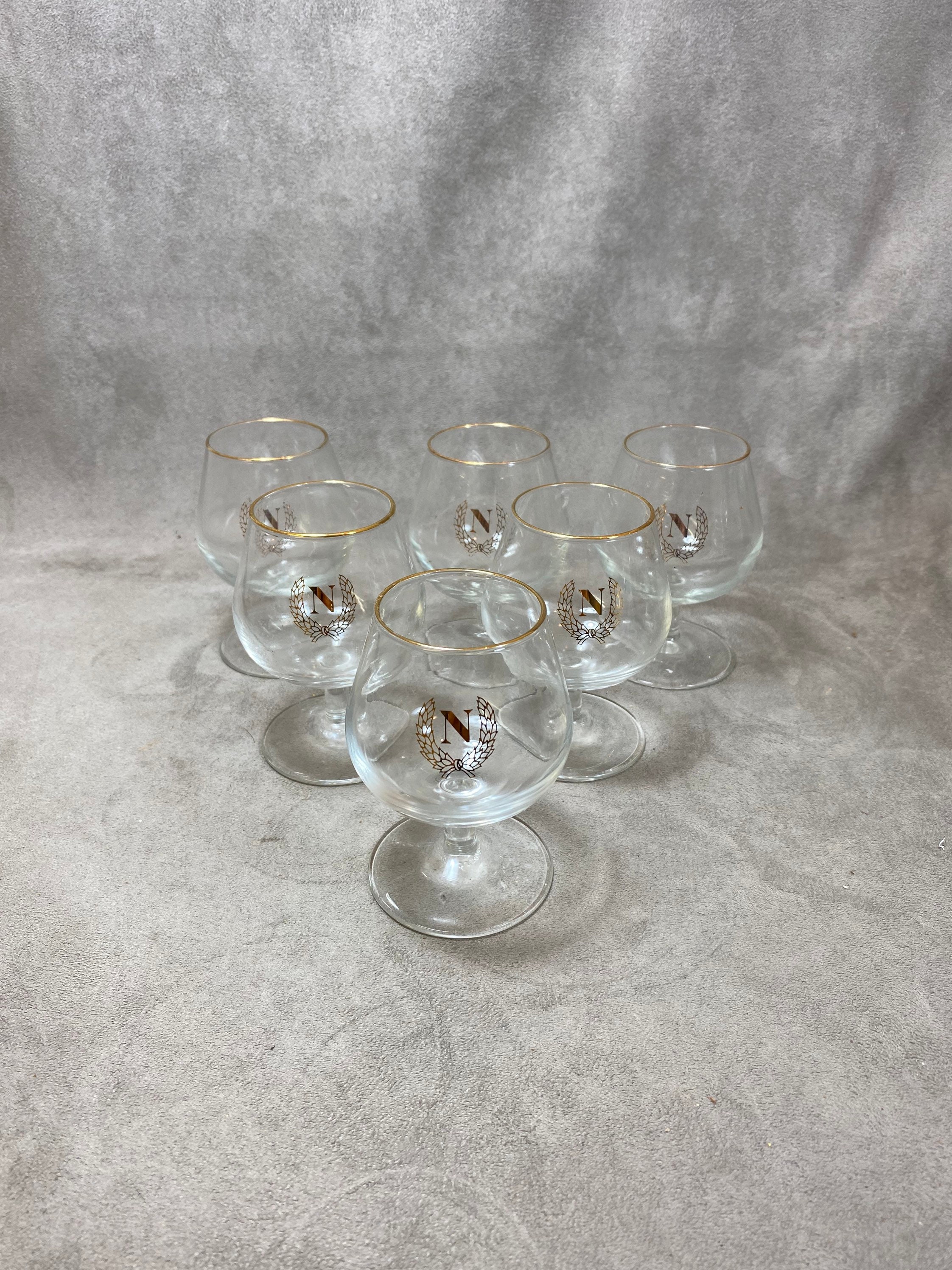 Lot de 6 Verres A Cognac Courvoisier en Verre Vintage Made in France