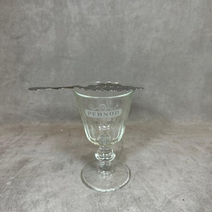 RARE Set of an absinthe glass and old absinthe spoon in metal vintage 1970 Made in France