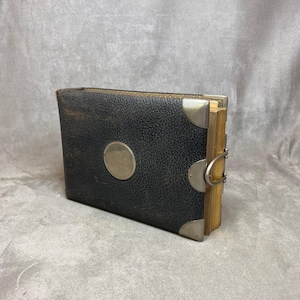RARE Beautiful photo album in black leather and metal Made in France 1890s